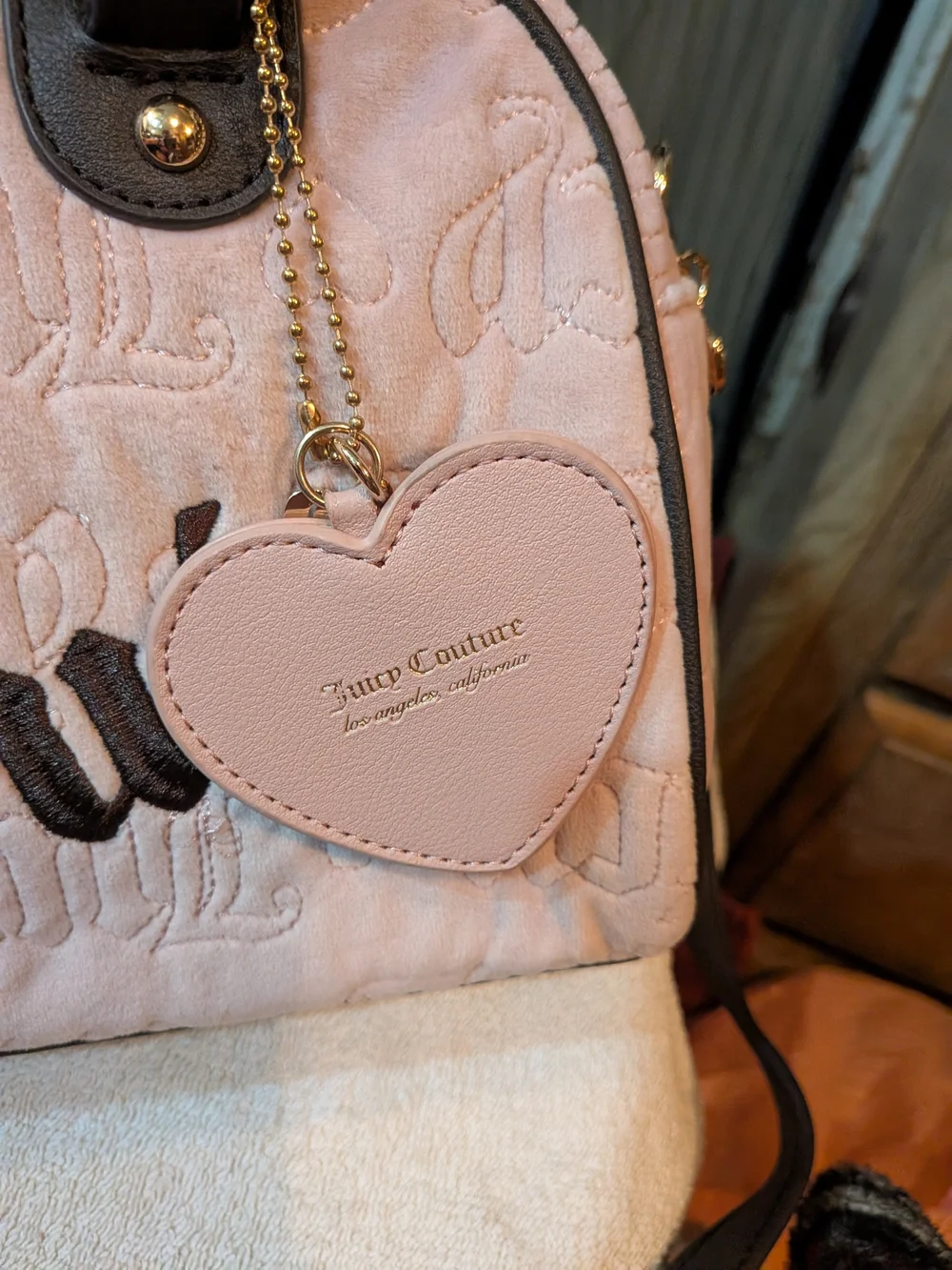 Juicy Couture Pink Quilted Heart Charm Satchel